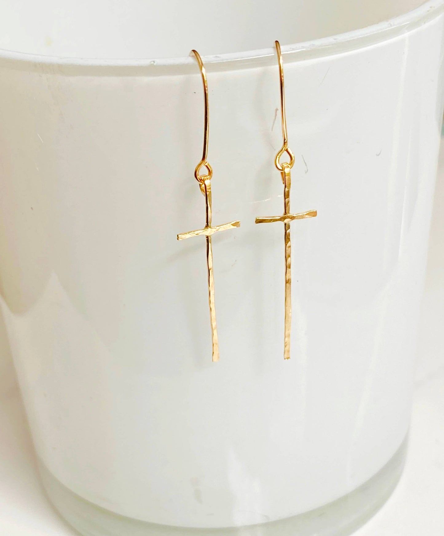 Modern cross earrings: 14kt gold fill