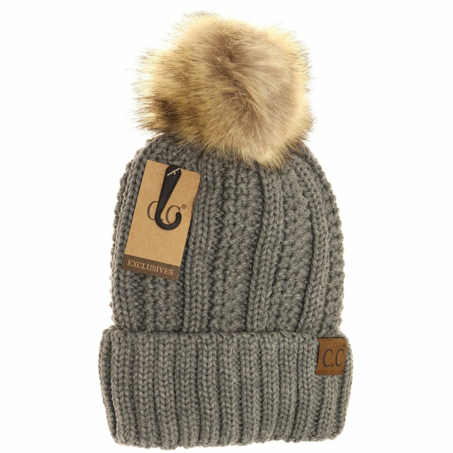 Fuzzy Lined Fur Pom CC Beanie