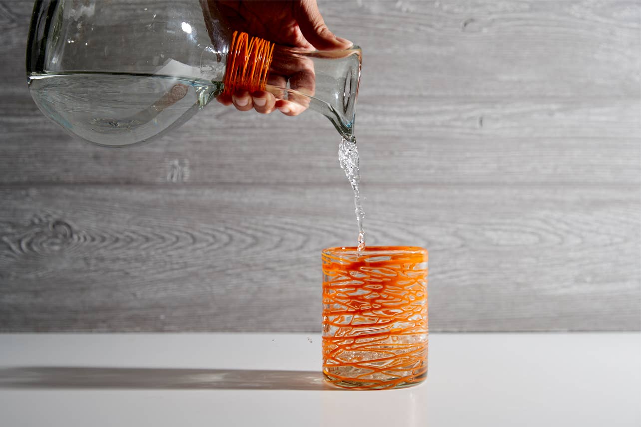 Set of Mexican Handblown Glasses - Orange Swirl