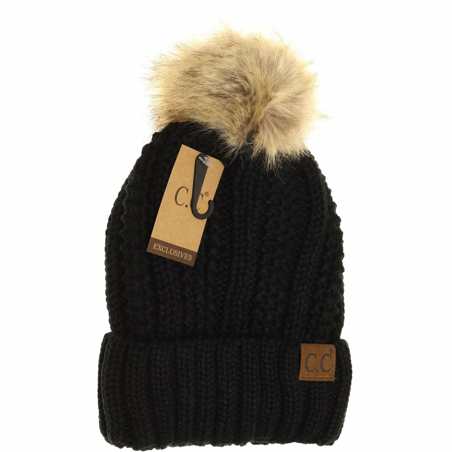 Fuzzy Lined Fur Pom CC Beanie