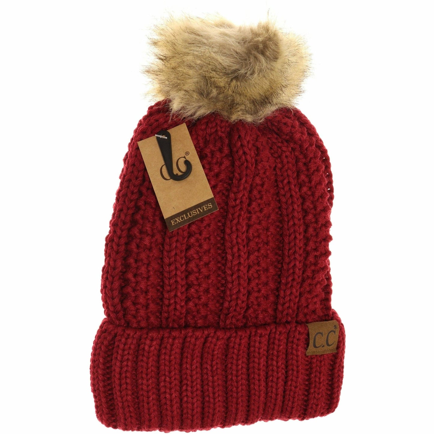 Fuzzy Lined Fur Pom CC Beanie