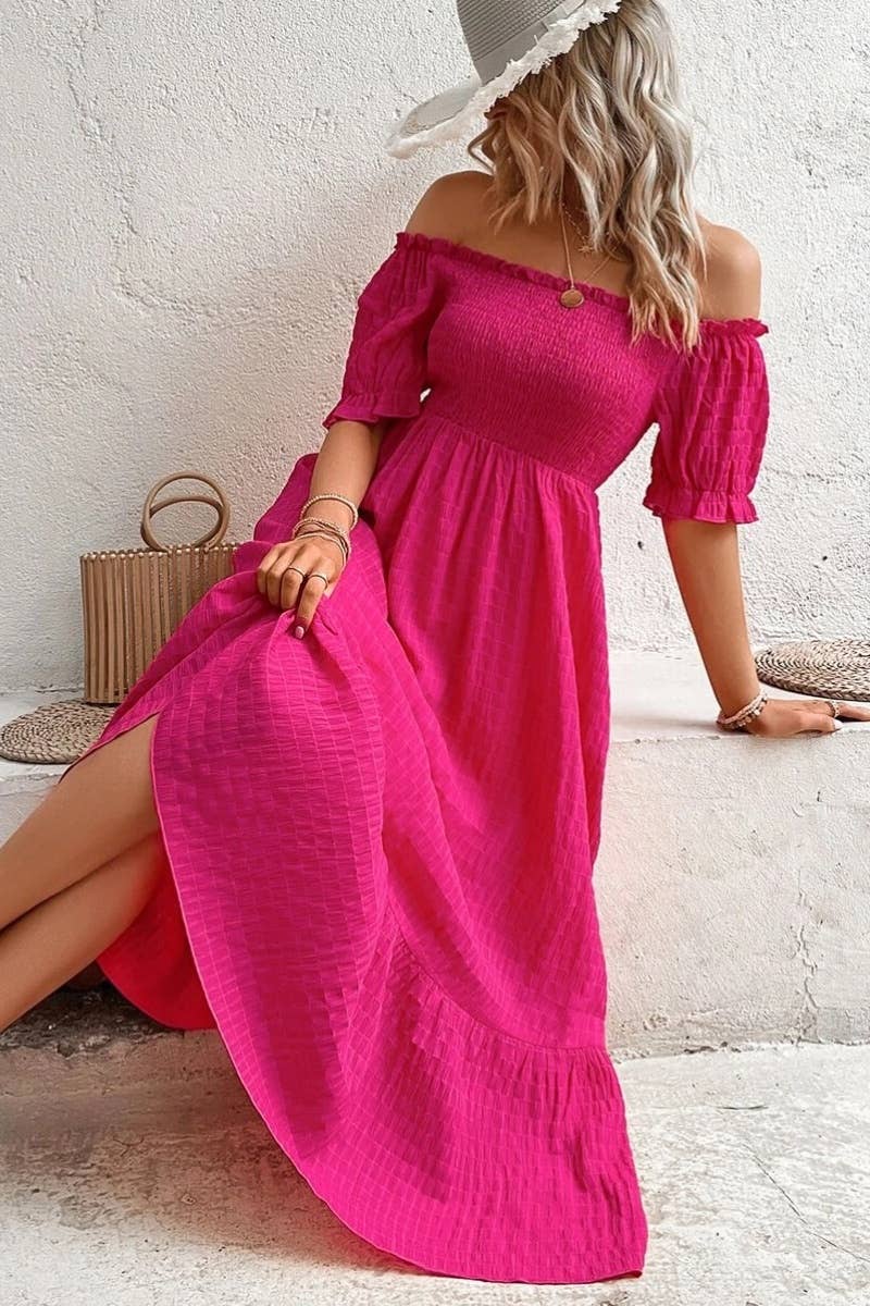 ONE-SHOULDER SLIM-FIT SHORT-SLEEVED LONG DRESS: ROSE