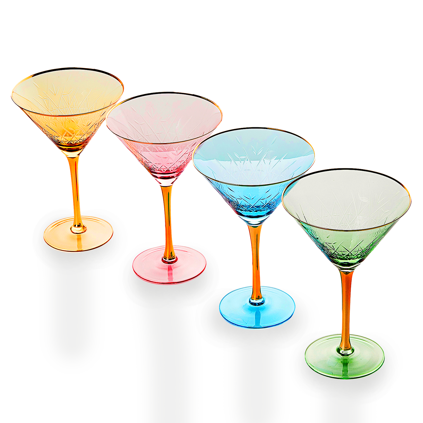 4 Gold Rimmed Crystal Martini Glasses 10 oz