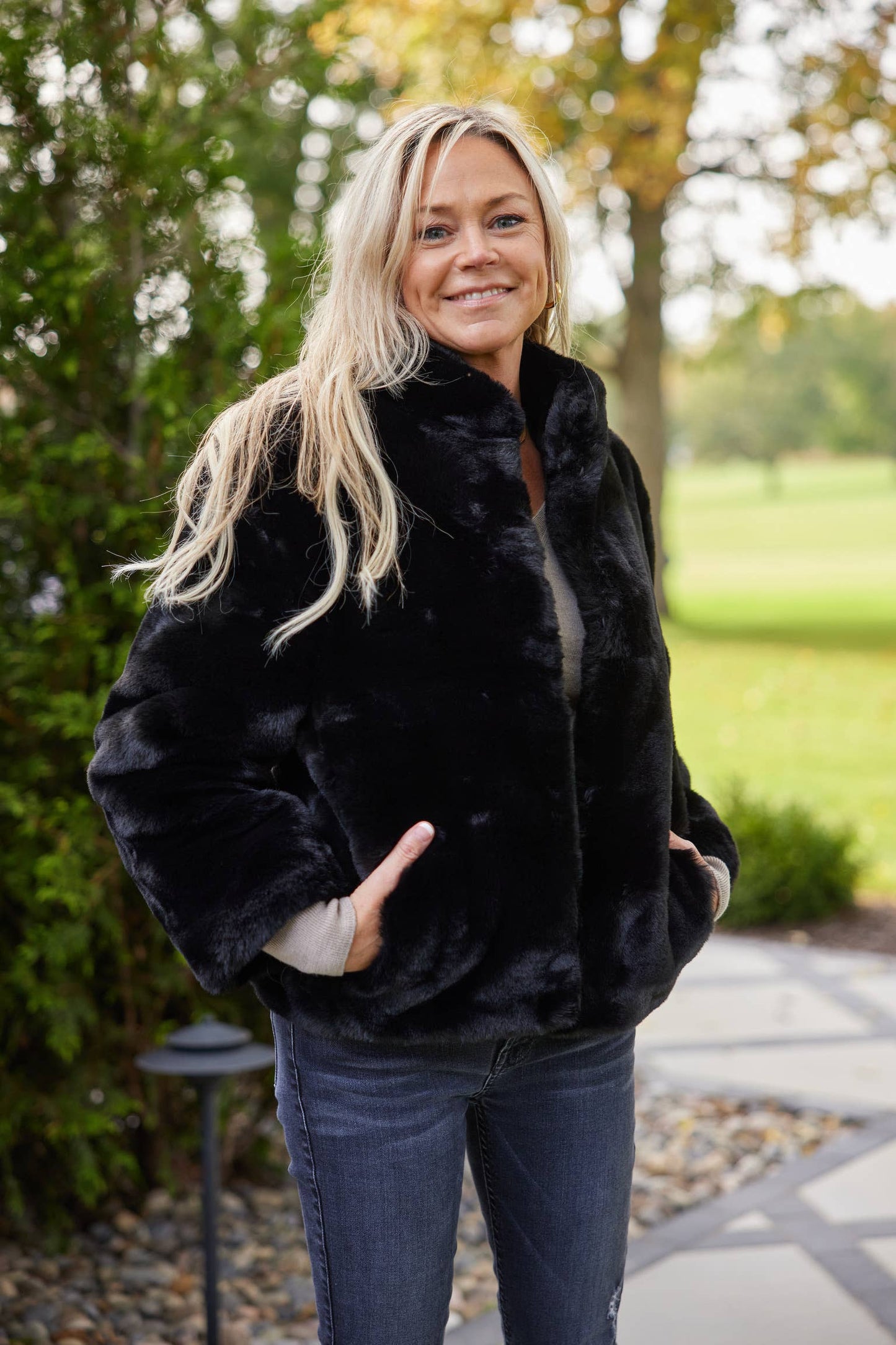 Black Faux Fur Reversible Bomber Jacket- Waterproof Satin: S (0-2)