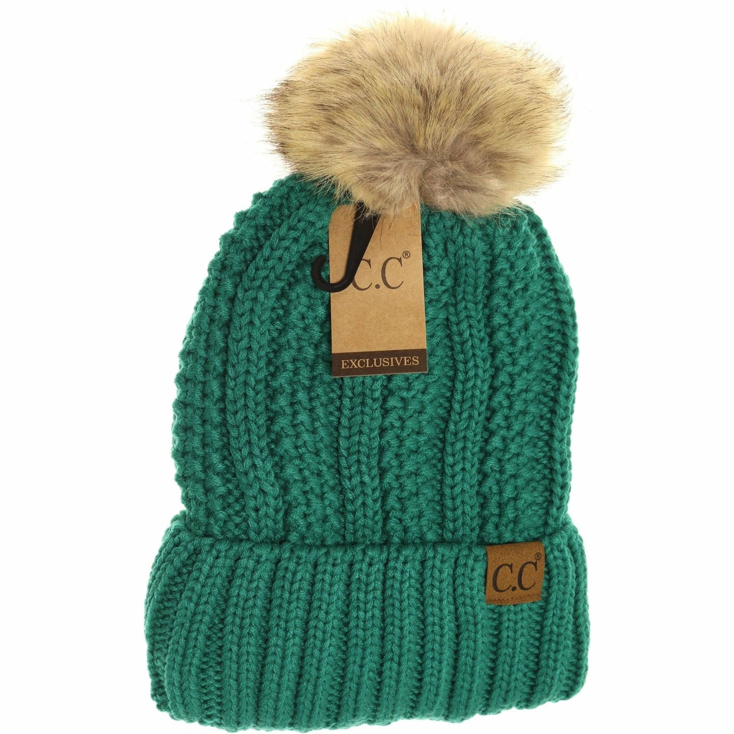 Fuzzy Lined Fur Pom CC Beanie