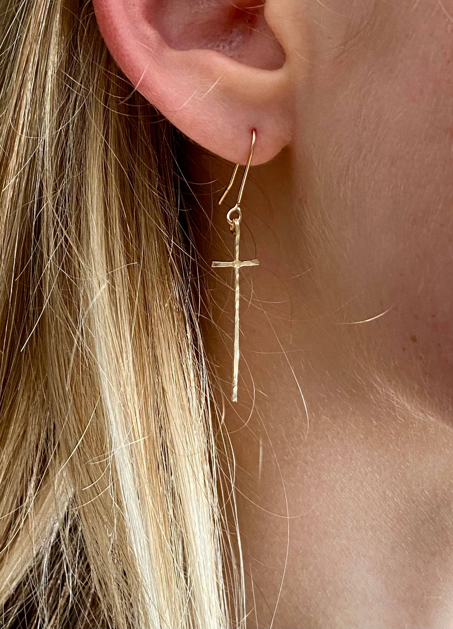 Modern cross earrings: 14kt gold fill