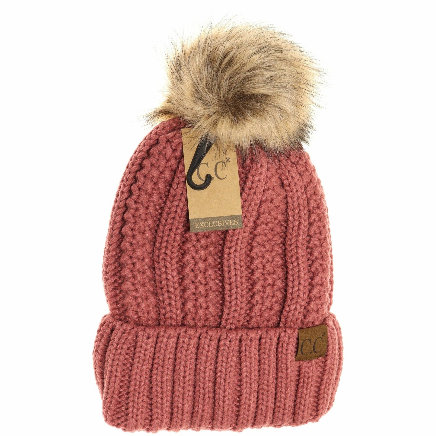 Fuzzy Lined Fur Pom CC Beanie