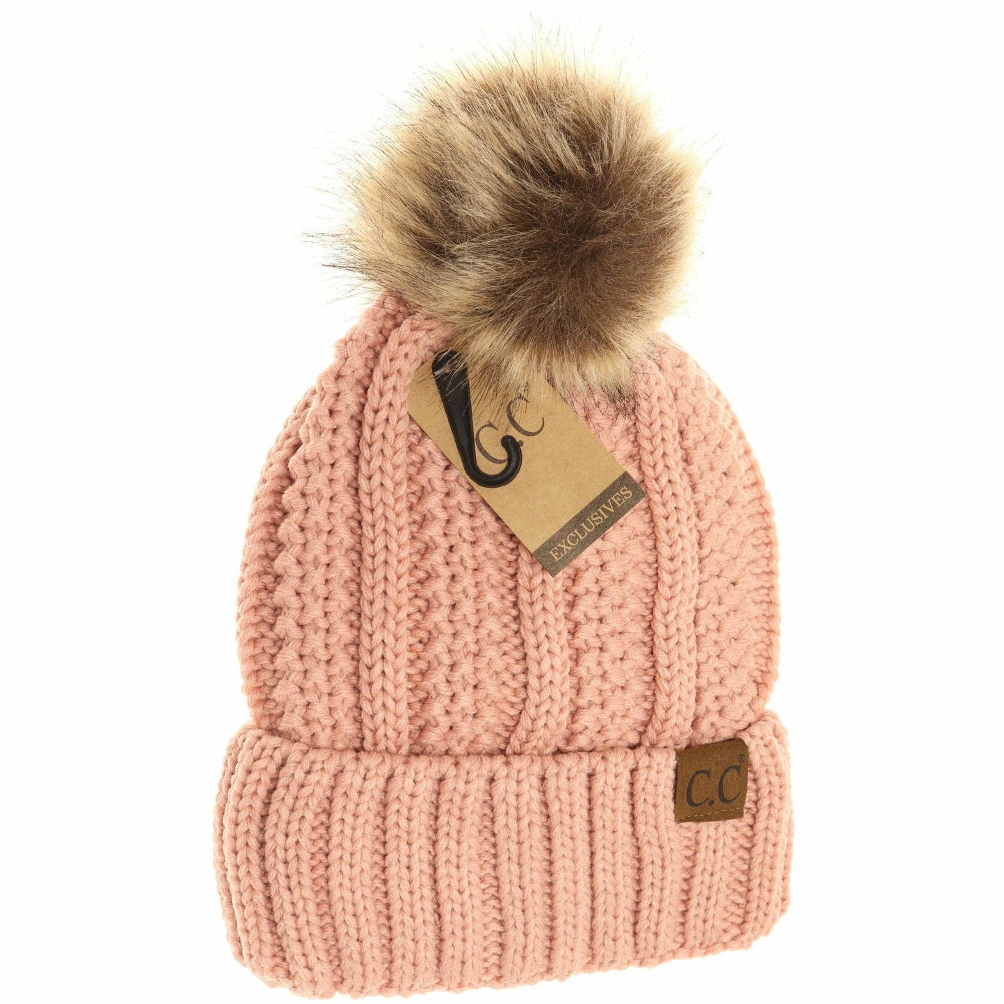 Fuzzy Lined Fur Pom CC Beanie