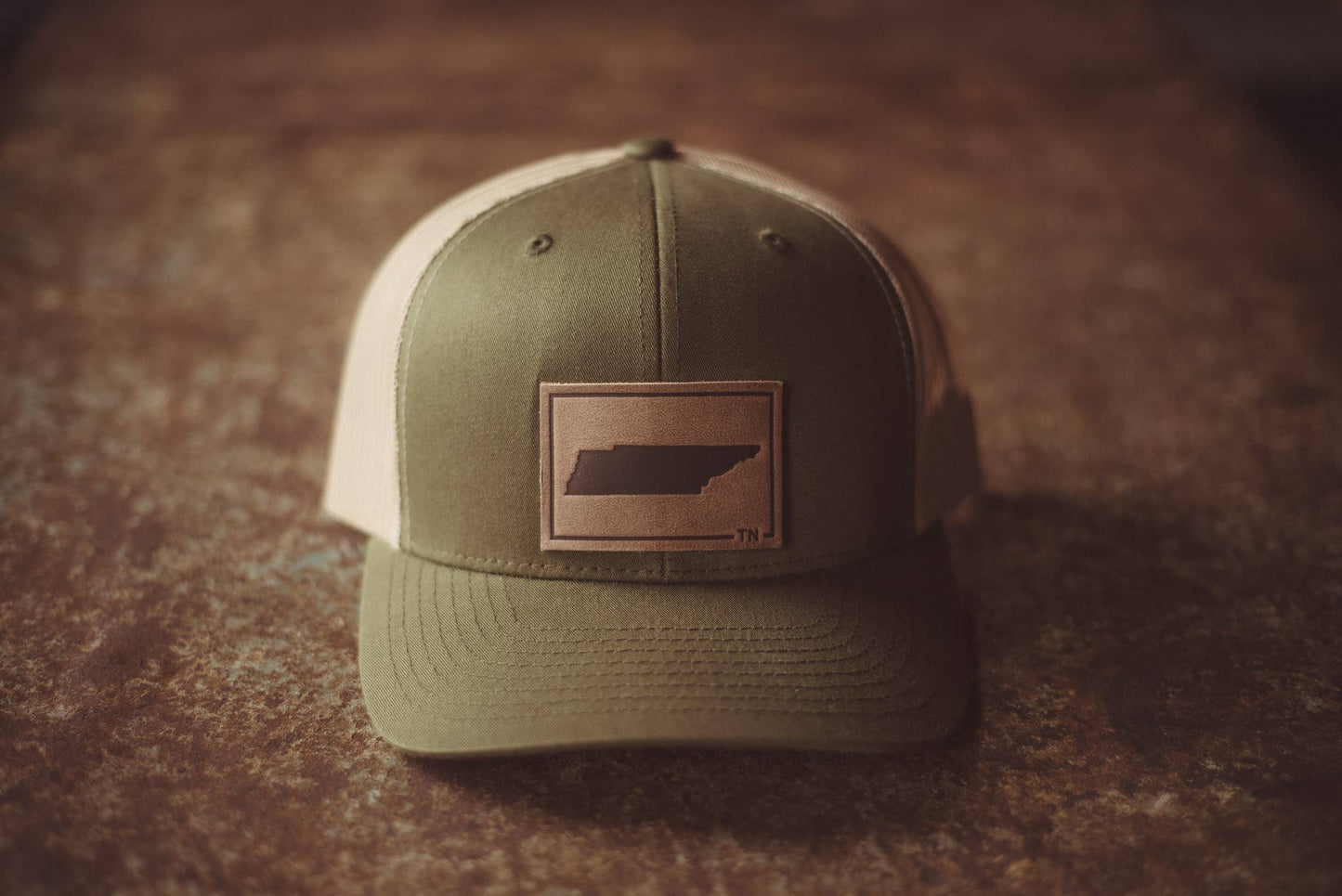 Tennessee Silhouette Hat | Leather Patch Snapback: Brown/Khaki