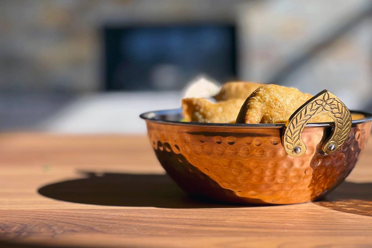 Indian Handi Double Wall Serving Bowl - Copper and Stainless