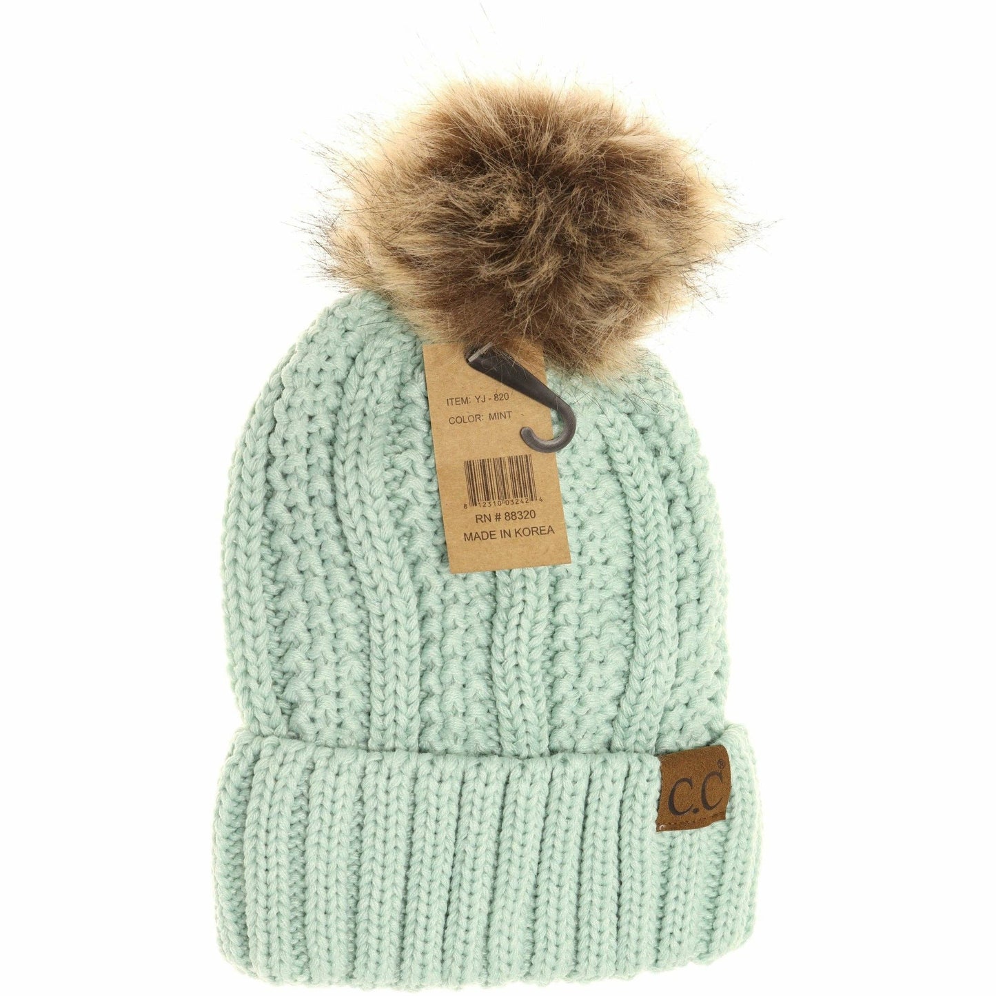 Fuzzy Lined Fur Pom CC Beanie