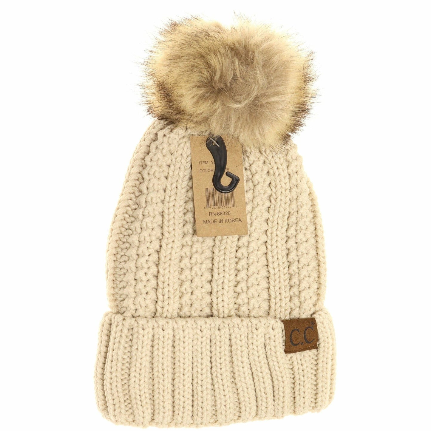 Fuzzy Lined Fur Pom CC Beanie