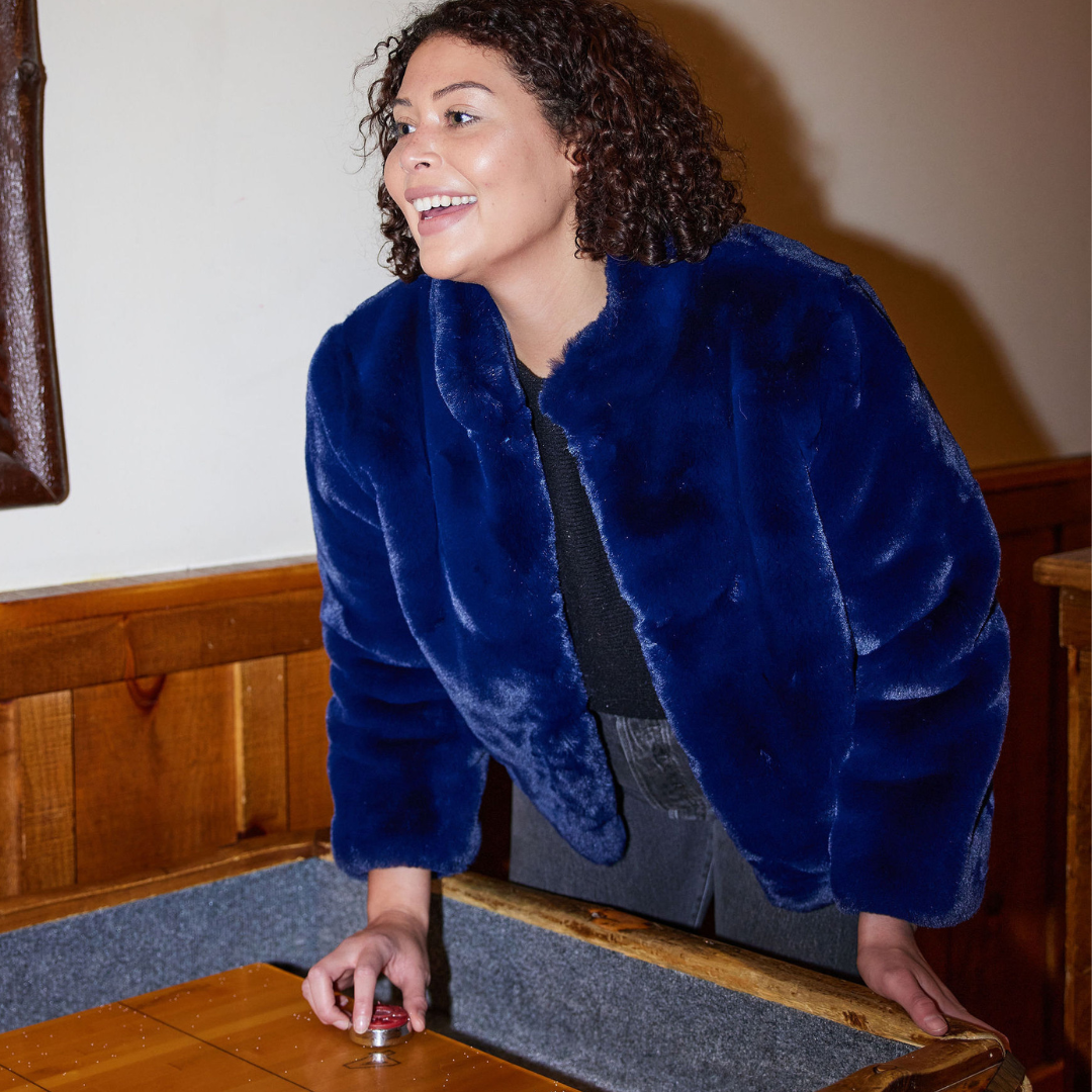 Marine Mink Faux Fur Reversible Bomber Jacket: M (4-6)