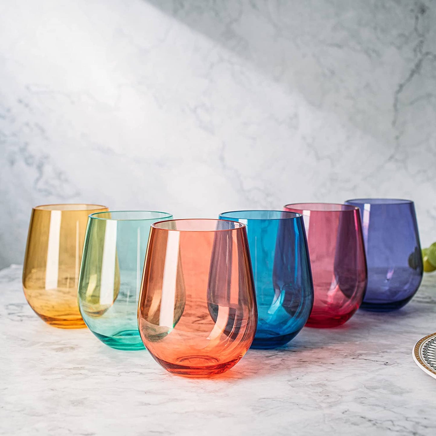 6 Unbreakable Colored Stemless Wine Glasses Acrylic Italian