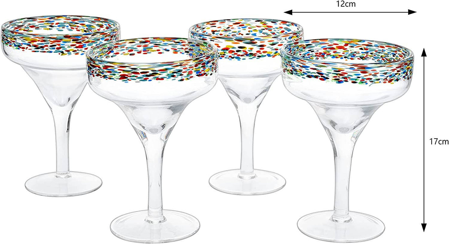 Mexican Hand Blown Margarita Glasses – Set of 4 Large 16oz