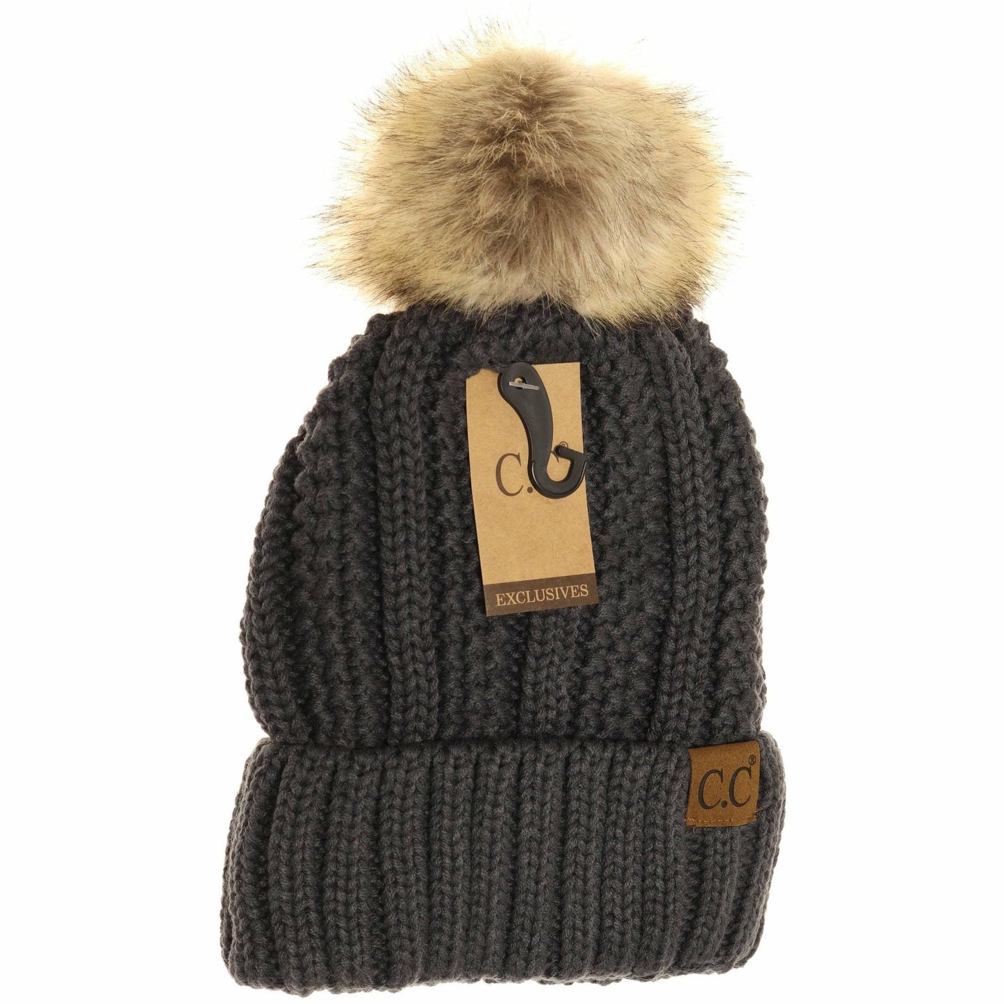 Fuzzy Lined Fur Pom CC Beanie