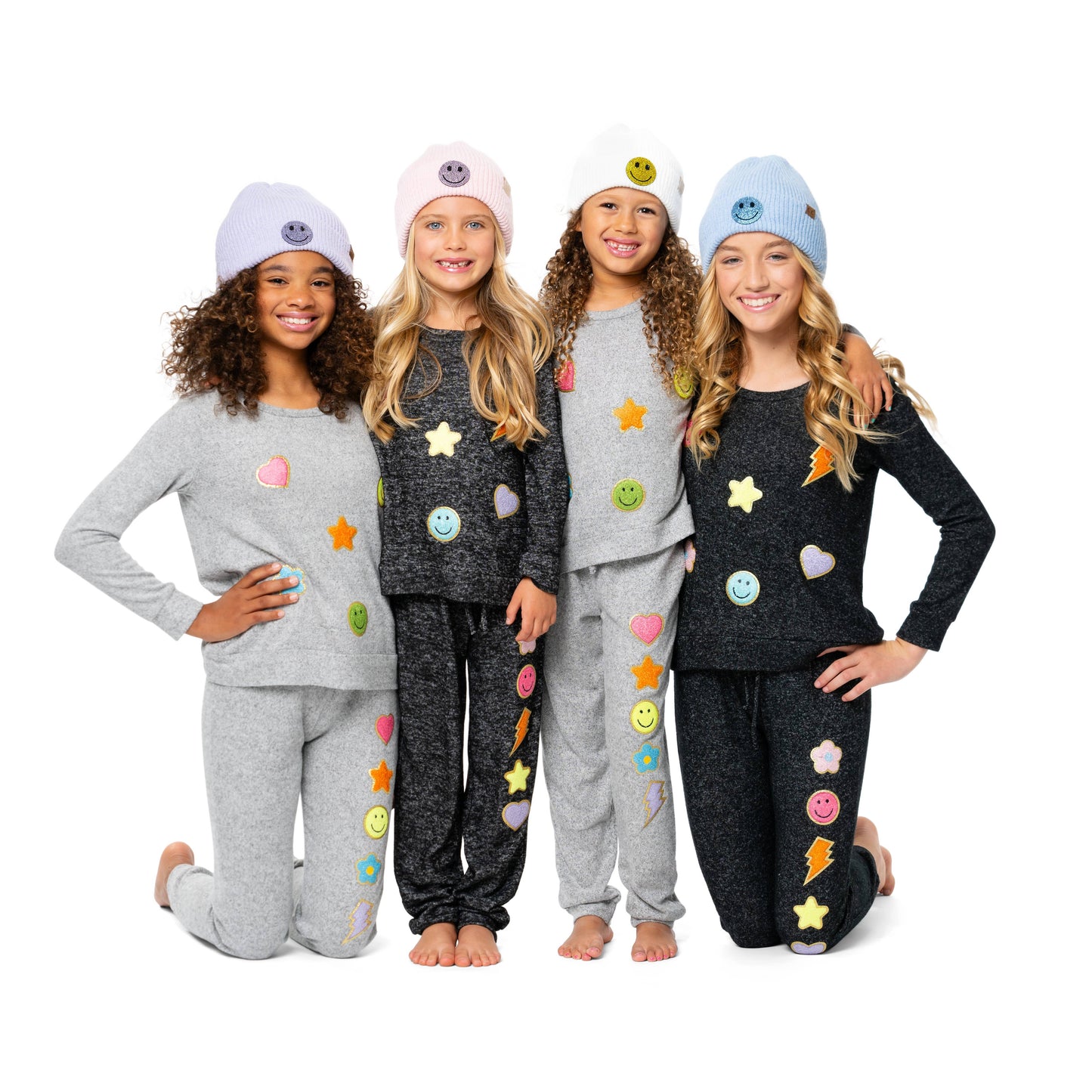 Solid Beanies with Happy Face Rhinestone Patch