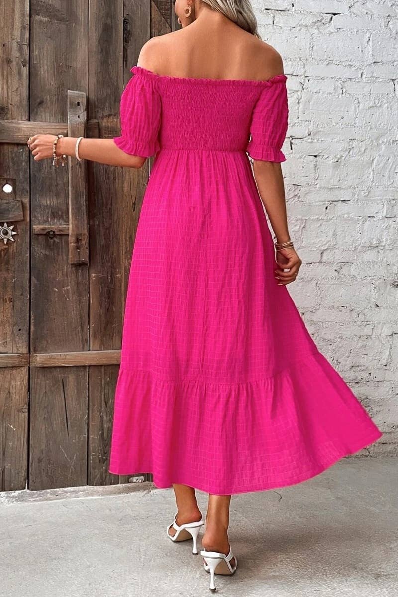 ONE-SHOULDER SLIM-FIT SHORT-SLEEVED LONG DRESS: ROSE