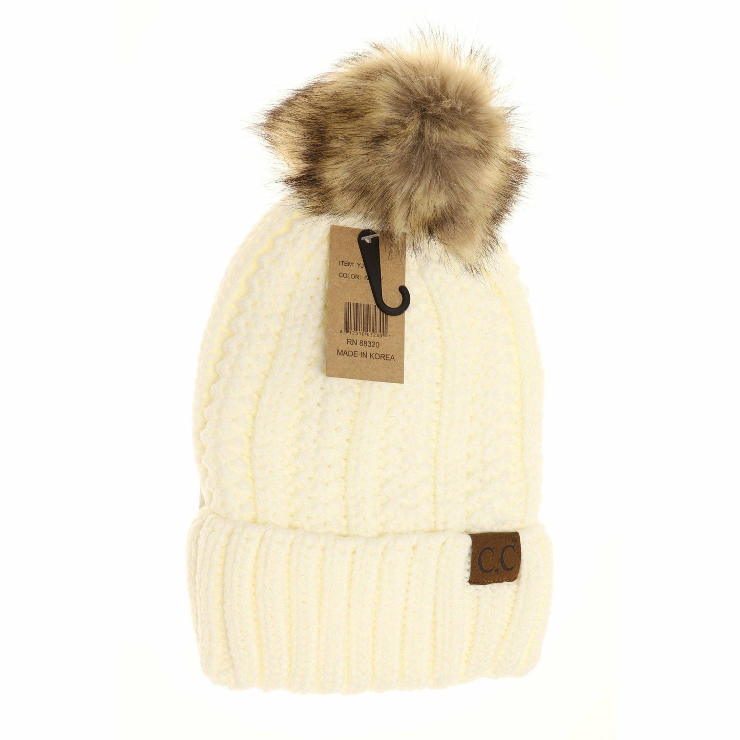 Fuzzy Lined Fur Pom CC Beanie