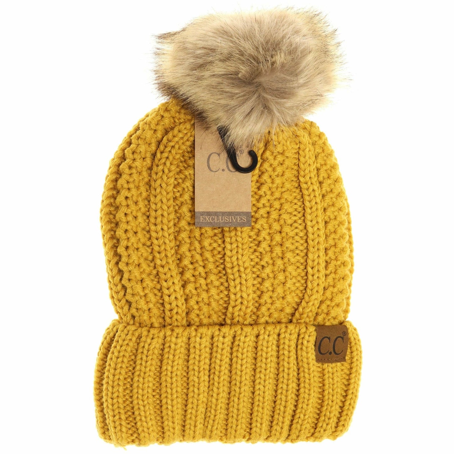 Fuzzy Lined Fur Pom CC Beanie