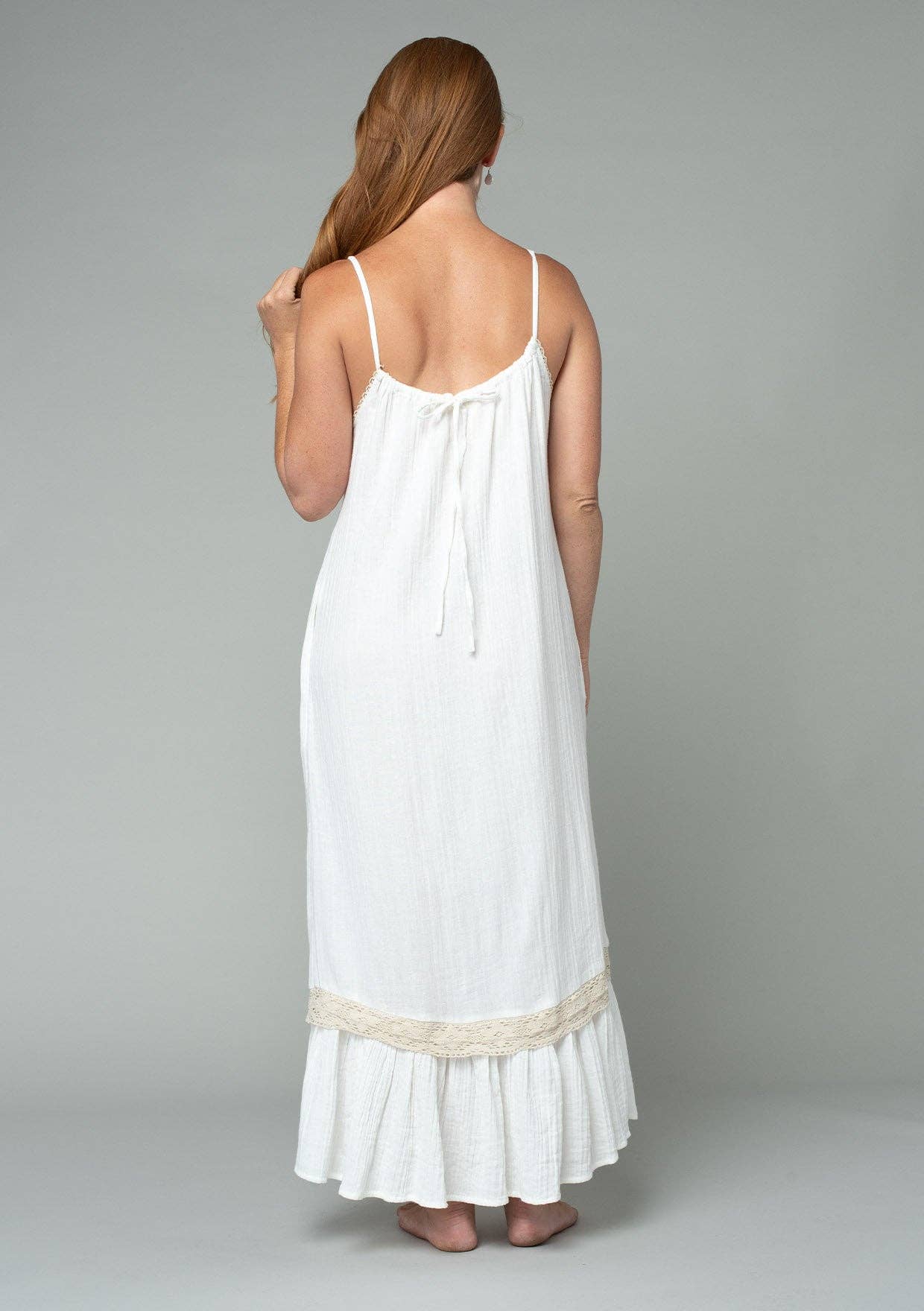 Cotton Sleeveless Crochet Trim Maxi Dress: M / Off White/Natural