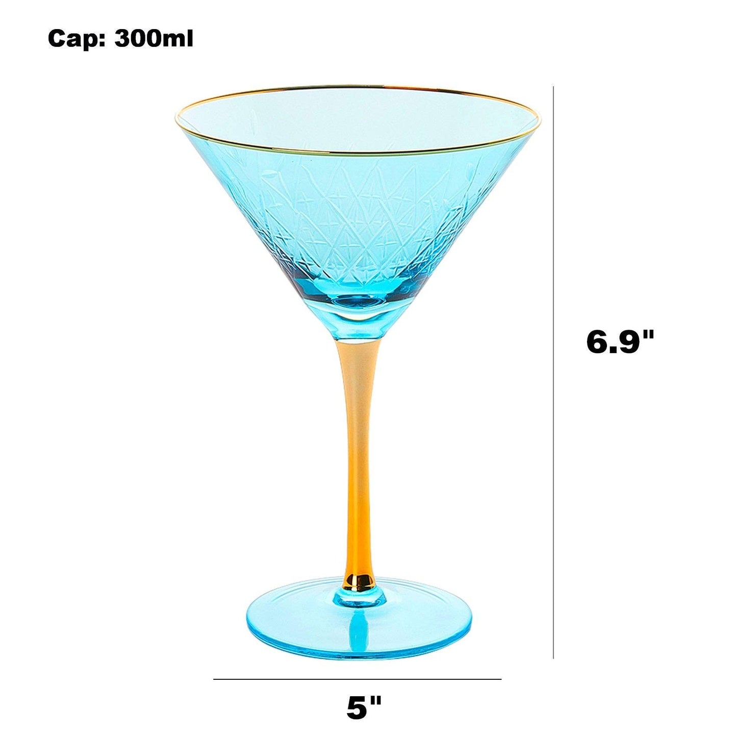 4 Gold Rimmed Crystal Martini Glasses 10 oz