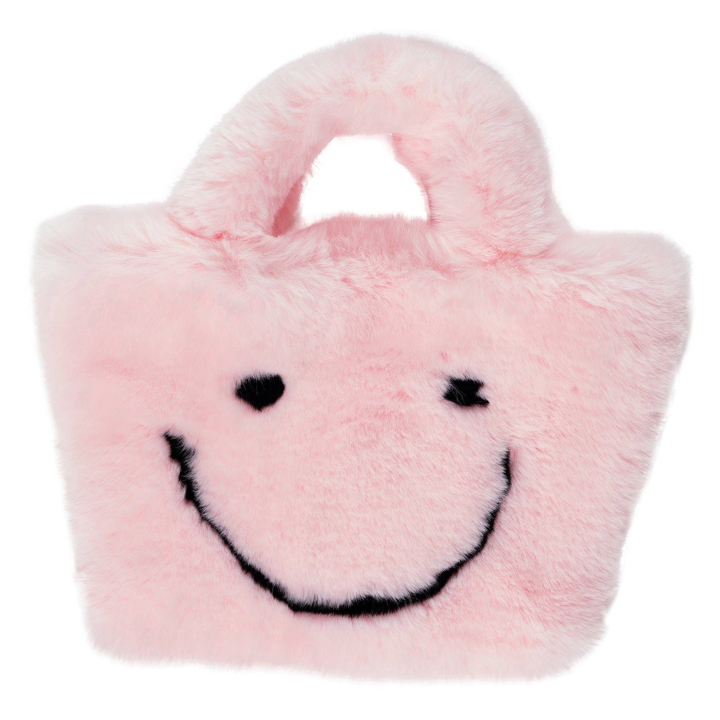 Faux Fur Fuzzy Happy Face Purses for Kids: PINK