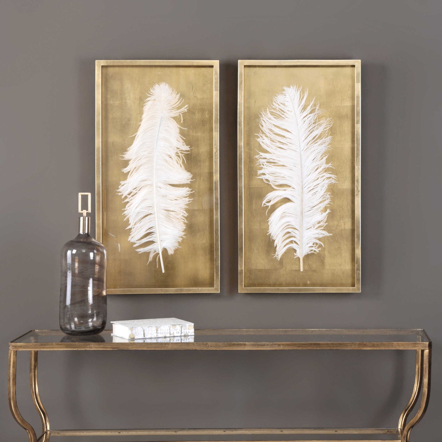 SET White Feathers Shadow Boxes, set of 2