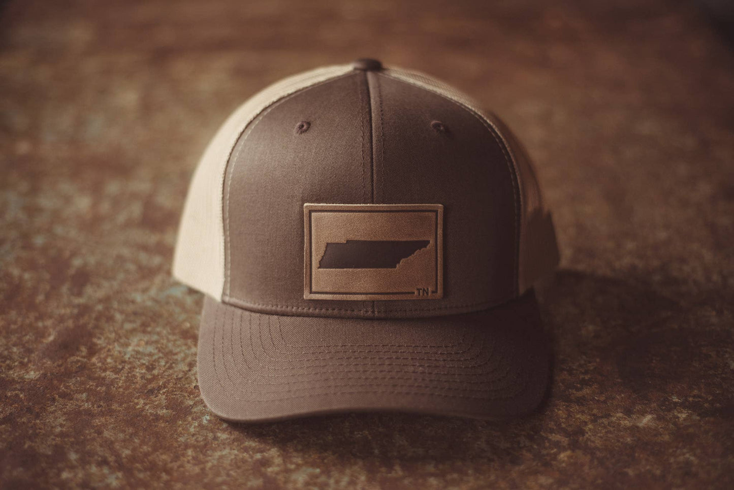 Tennessee Silhouette Hat | Leather Patch Snapback: Brown/Khaki