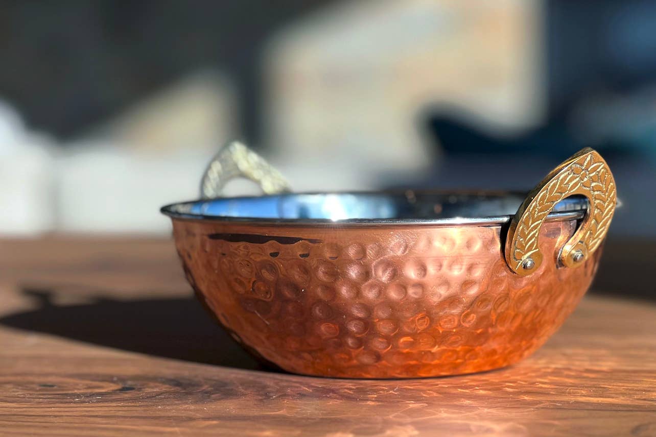 Indian Handi Double Wall Serving Bowl - Copper and Stainless