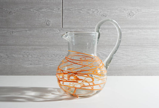 Handblown Glass Pitcher-Orange Swirl