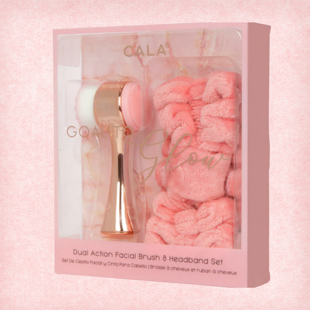 CALA Goal to Glow Dual Action Facial Brush & Headband Set: Rose Gold