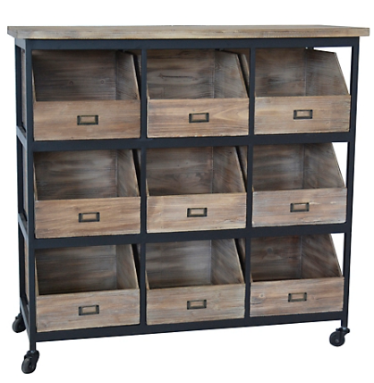 Metal & Wood Open Drawer Storage Chest