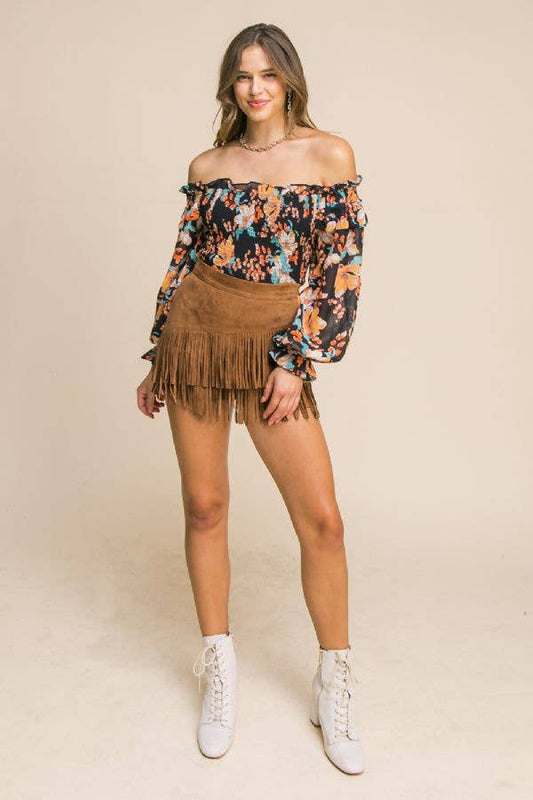 A faux suede skort