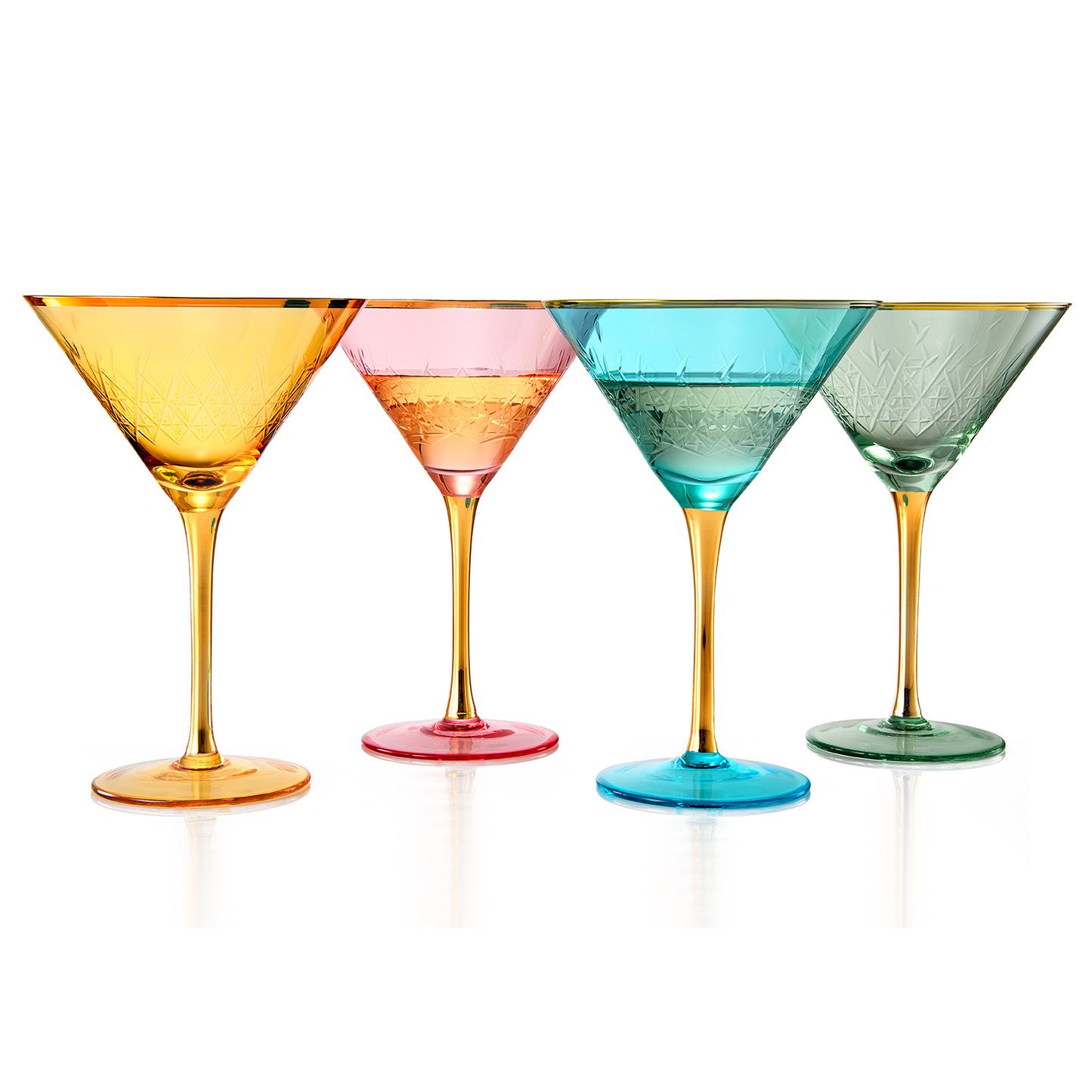 4 Gold Rimmed Crystal Martini Glasses 10 oz